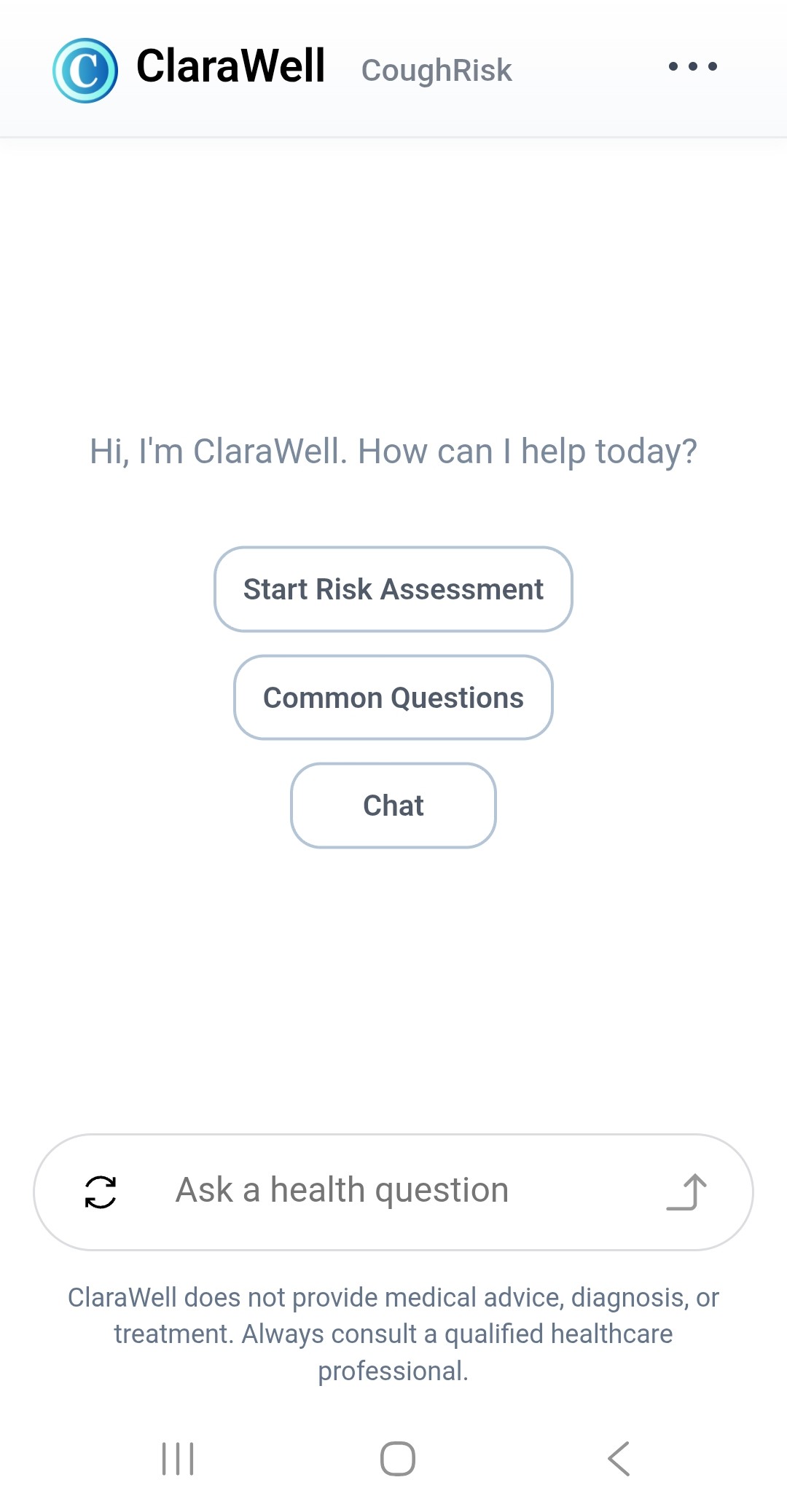 Mobile view of the original CoughRisk public experience.